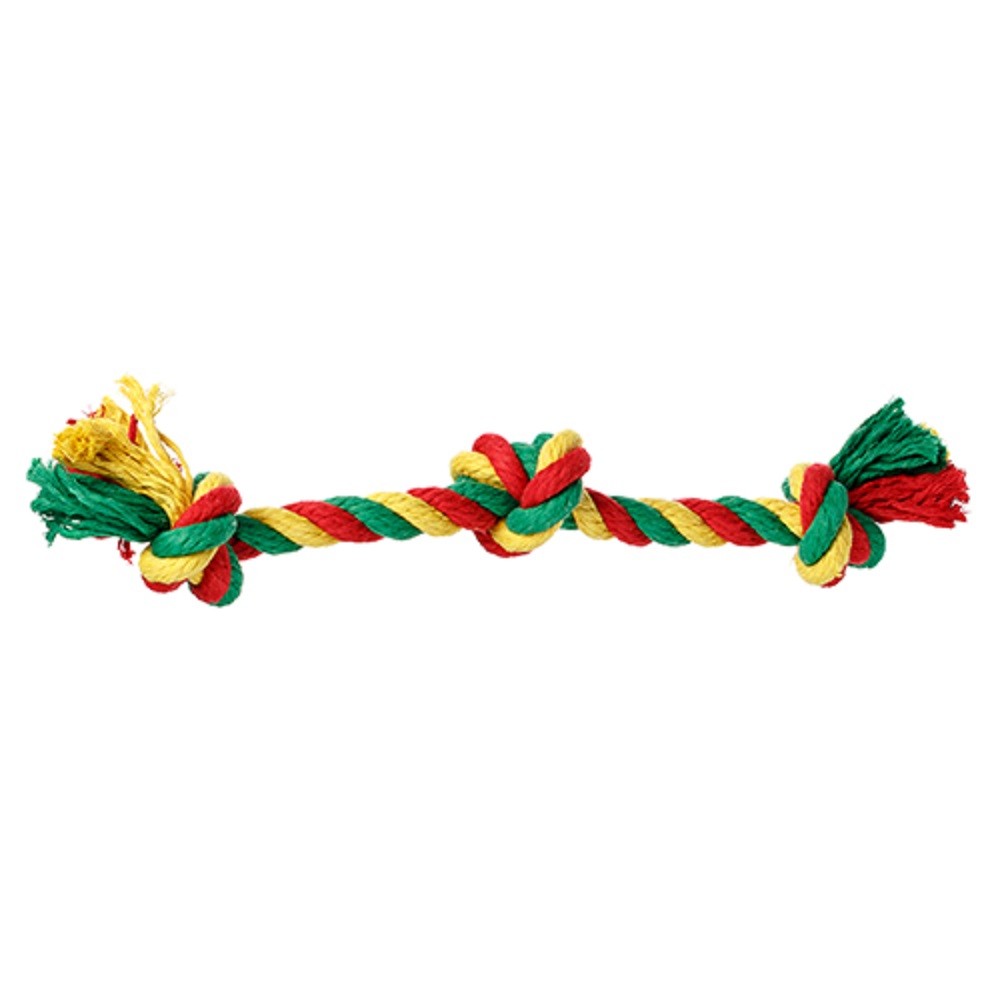 Игрушка для собак DOGLIKE Грейфер канатный 3 узла DL малый с этикеткой (жёлтый-зелёный-красный)